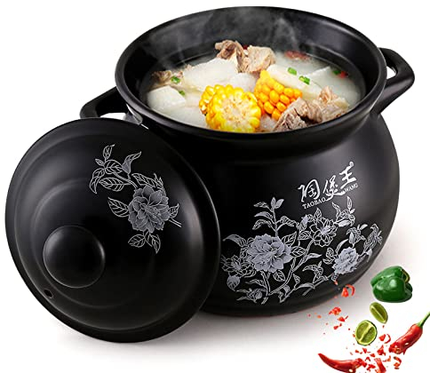 SHALOLY Ollas De Barro para Cocinar Olla De Sopa China Platos De Cocina para Platos De Cacerola De Horno, Olla De Cacerola Antiadherente para Vitrocerámica Y Horno,Black-5.5L (Black 5.5L)
