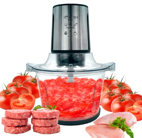 MAKA Tritatutto da Cucina Elettrico Ciotola in Vetro 1.5 Litri Tritacarne Passapomodoro 4 Lame Acciaio Inox 400W Frullatore Piedini Antiscivolo 2 Velocità Ciotola senza BPA Passaverdure Passata