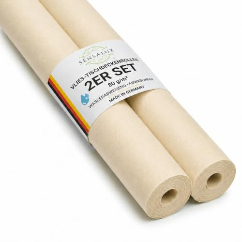 Sensalux Vlies Tischdeckenrolle 2er Set 1,18 x 40 m Creme, 80 g/m² | abwaschbar, wasserabweisend, stoffähnliche Tischdecke Rolle, OEKO-TEX, Party, Catering, Gastro
