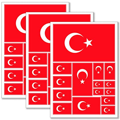 QQSD Adesivo con bandiera turca in diverse dimensioni (confezione da 3, 31,7 x 20,3 cm)