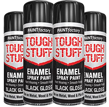 Classic Signature - 4 x Enamel Black Gloss Spray Paint 400ml Tough Stuff Hard Wearing Smooth Aerosol for Metal Wood and Plastic