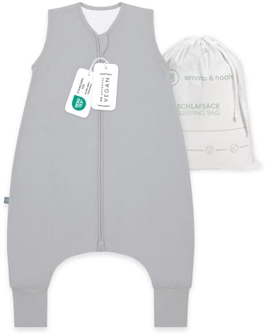 emma & noah Baby Schlafsack mit Füßen 1.0 TOG, Ganzjahres Schlafsack mit Beinen für den Frühling, Sommer und Herbst, 100% Bio-Baumwolle, Oeko-TEX Zertifiziert (Essential Grau, 90 cm)