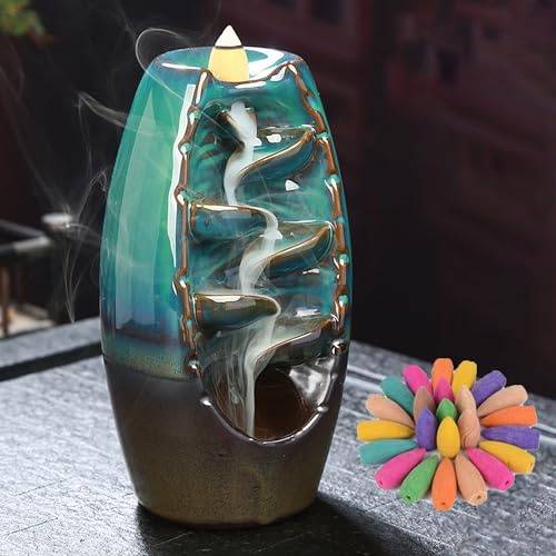 DXIA Räucherstäbchenhalter, Rückfluss Räuchergefäß Keramik, Chinesische Räucherstäbchenhalter, Wasserfall Rückfluss Räuchergefäß Aromatherapie Ornament Wohnkultur, für Zuhause und Büro Yoga, Spa