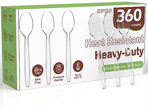 360pc 6.8 Clear Plastic Spoons Heavy Duty with Heat Resistant & BPA Free, Solid and Durable Plastic Cutlery, Premium Disposable Spoons for Party Supply