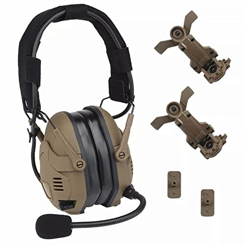 Auricolare per elmetto tattico, acquisizione del suono e riduzione del rumore con Bluetooth, SNR-31DB, paraorecchie da tiro con microfono staccabile, cuffie per la protezione dell'udito,Khaki