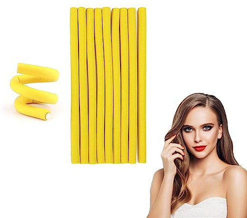 10 Pcs Bendy Foam Curling Rods - Heatless Curlers for Long & Short Hair, DIY Salon Styling Tools (Yellow)