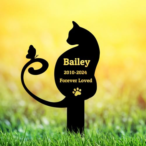 GRJIRAC Personalized Cat Memorial Stake, Custom Cat Memorial Grave Marker for Outdoors, Customized Metal Cat Memorial Plaque Garden Stake, Pet Headstone Burial Stake Grave Marker for Cats