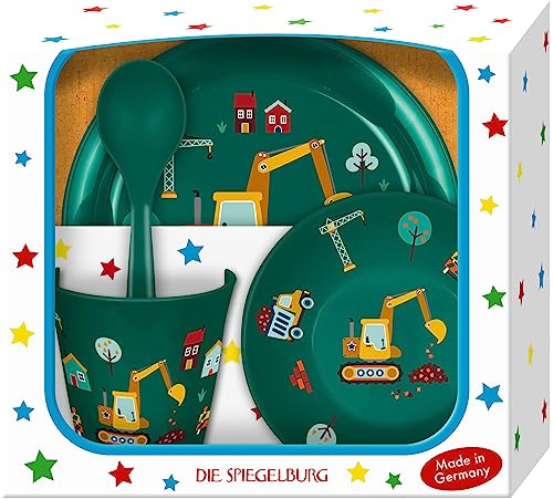 Die Spiegelburg - Geschirr Geschenkset Bagger Ed.2 - Wenn ich mal groß bin - 18889, aus bruchsicherem Polypropylen, klimaneutral in Deutschland hergestellt, Geschenk für Kinder ab 12 Monate