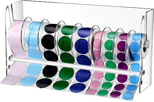Qilery Verstellbarer Etikettenspender mit 9 Scheiben Acryl Aufkleber Spender Aufkleber Rollenhalter Etikettenhalter Aufkleber Halter Organizer Etikettenständer zum Halten von Aufkleberetiketten Büro