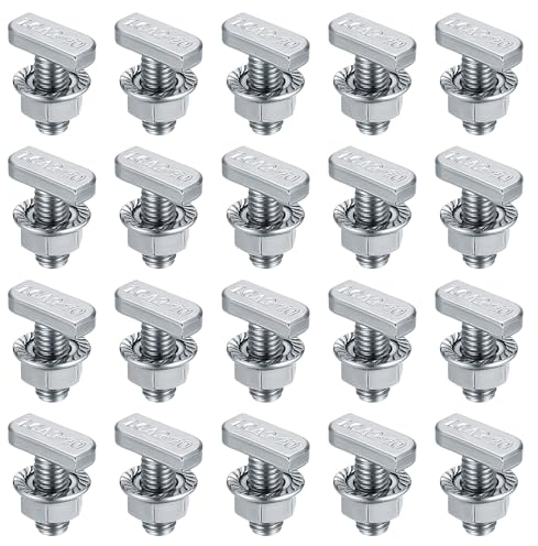 T Slot Bolts, M8 x 20mm Hammer Head Bolt T Screws, 20 Pcs T-Slot Track Bolts with 20 Pcs Hexagon Flange Nuts for Aluminum Profile, Photovoltaic Solar Panels, Stainless Steel Nickel Plated
