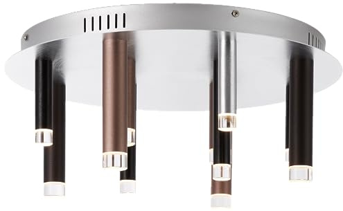 Lightbox runde 12 flammige LED Deckenlampe - moderne Deckenleuchte - dimmbar in 3 Stufen - 22 cm Höhe - Ø 51 cm - 48 W - 5400 lm - 3000 K - aus Metall/Acryl - in Aluminium/Schwarz/Braun/Kaffeefarben