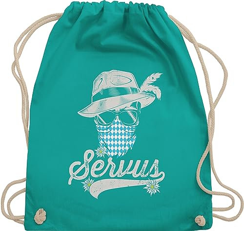 Turnbeutel Rucksack - Kompatibel mit Oktoberfest Tasche - Servus Totenkopf Bayern Edelweiß Trachten Bayrisch Tirol Bavaria - Unisize - Türkis - trachtenrucksack bayrische taschen trachtentaschen