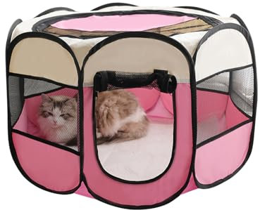 Galatée Tragbarer Haustier-Laufstall, Faltbarer Hunde-Laufstall Für Drinnen Und Draußen, Reisen, Camping, Multifunktionales Hundezelt, Haustier-Laufstall Für Hunde Und Katzen(M, Hell-Pink)