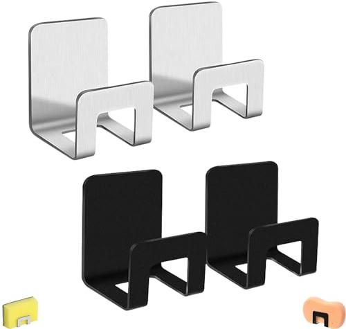 4 Stück Schwammhalter Küche Wand, Selbstklebender Schwammhalter Edelstahl, Spülbecken Schwammregal, Wasserdicht Haken, Halterung Für Küchenspüle, Organisation Zubehör (‎Schwarz, Silber)
