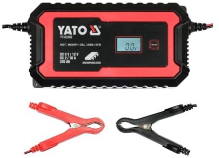 YATO Autobatterie Ladegerät Batterieladegerät 10A Max für KFZ LKW Motorrad Batterien Bis zu 200Ah | Kurzschlussschutz YT-83002
