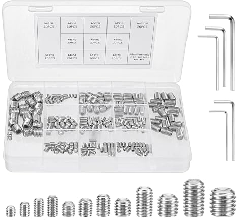 MumdoYAL 240 Stück M3/M4/M5/M6/M8 madenschrauben set ，euroschrauben,madenschrauben türklinke,Edelstahlmaterial，mit 5 Stk. Sechskantschlüsseln