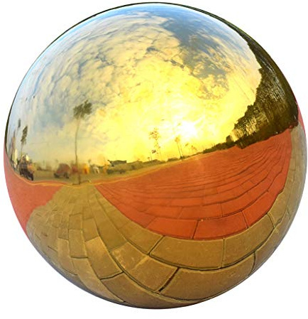 Dualoai 304 Edelstahl Hohlkugel Nahtlose Spiegelkugel Kugel Hausgarten Gold, 200 mm
