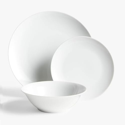 Glim&Glam White Porcelain Dinner Set Crockery Coupe Plates Bowls 18 Piece Set for 6 People (18), JPFGCPST18 | Crockery, Coupe Plates, Bowls