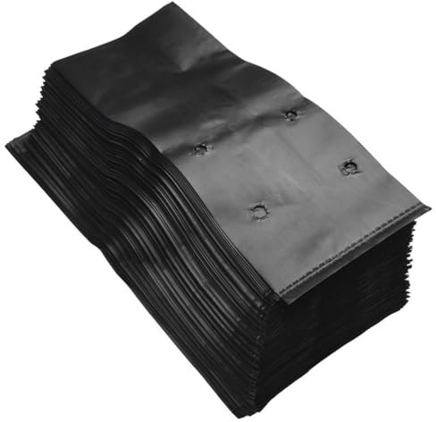 BaoT8YLu 100 Bolsas de Cultivo de Plantas, Bolsas de Crecimiento de Plantas de Polietileno para vivero, Frutas, Verduras, Flores, jardín, macetas Negras con Agujeros
