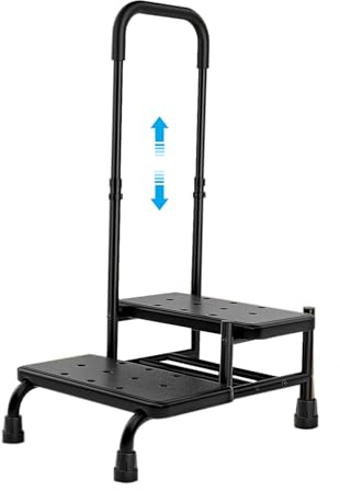 Treesunshine Double Step Stool with Handle, Up to 160 kg, Non-Slip Tread, Safety Step for Adults, Elderly and Children in Kitchen, Bathroom and House