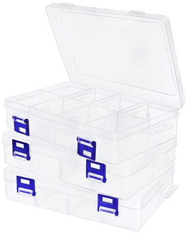 3 Stück 8 Gitter Transparenter Aufbewahrungsbox mit Fächern, Einstellbares Fächern Sortierbox Aufbewahrungs Box, Stapelbar Doppelte Schnalle Plastik Organizer Box für Zubehör Perlen Schmuck Nähfäden