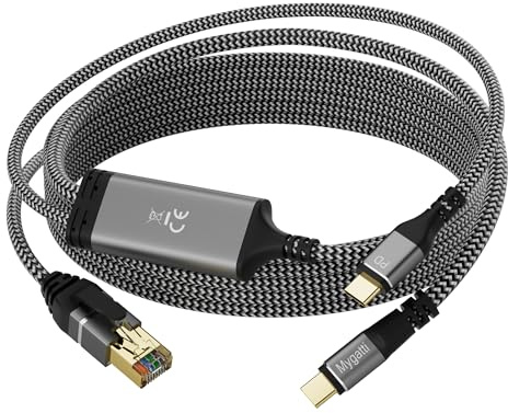 Mygatti USB-C+100W PD auf Ethernet-Adapter(3 Meter),1 Gbps Gigabit Typ C auf RJ45 LAN-Netzwerkadapter mit Stromversorgung–Kompatibel mit Laptop,MacBook Pro/Air,Dell XPS,iPad Pro,iPhone15/16/17