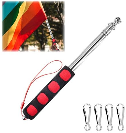 WNXBFO 2.5M Telescopic Flag Pole, Handheld Flagpole With 4 Clips, Festival Flag Pole, Telescopic Pole, Flag Poles for Garden Can Be Used for Tour Guides, Teaching Festivals, Etc