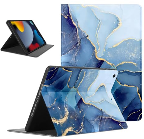 Kueqeay Hülle für iPad 9./8./7. Generation, Aesthetic Marmor Motiv Design Dünn Leicht SchutzHülle mit Standfunktion TPU Rücken PU Leder Smart Folio Tablet Cover für iPad 10,2 2021/2020/2019, Blau