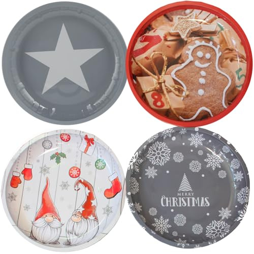 Sternfabrik 4er SET Gebäck & Deko Teller 26cm Ø Höhe: 3cm Metall Weihnachten Dekoration Plätzchen Gebäckteller #01