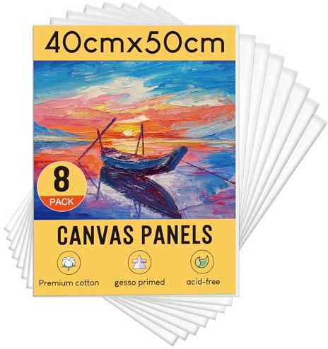 STATIONERY ISLAND 8 Packs Canvas for Painting 40x50cm, Large Canvas Boards 100% Cotton, Acid Free, Blank Canvas Panels for Acrylic Painting & Oil Paint, Hobby Painters and Beginner(16“ X 20”)