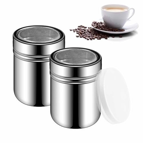 2 Pezzi Spargi Cacao In Acciaio Inossidabile, Spargifarina, Spargicaffè Cappuccino, Agitatore per Zucchero in Polvere con Coperchio, Adatto per Zucchero a Velo, Cacao in Polvere, Pepe, Paprika, Sale
