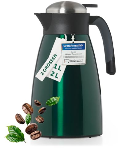 Blumtal Thermoskanne 2 Liter - ultra isolierend in dunkelgrün | BPA-freie Teekanne mit Quick Tip Verschluss - auslaufsichere Kaffeekanne Thermo - Isolierkanne 2l - Thermoskanne 2l