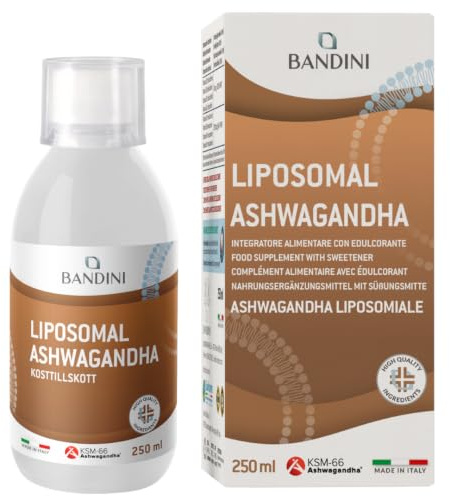 Bandini® Liposomal Ashwagandha Flytande 250 mg - KSM-66 Rotextrakt 250 ml | Hög biotillgänglighet och absorption – med 5% Withanolider - Adaptogen för fysisk och mental trötthet – 25 portioner