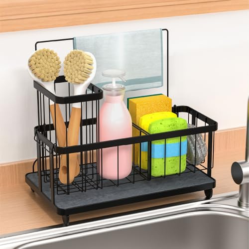 iHomara Spülbecken Schwammhalter Organizer, Schnelltrocknender Stein