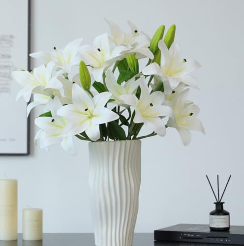 HULUBO 9 têtes de lys artificiels,lys Fleurs artificielles Bouquet en Vrac 55cm/21.6in pour la Table à Manger à la Maison Partie Jardin Magasin décoration de Bureau Fleurs artificielles (Couleur 1)