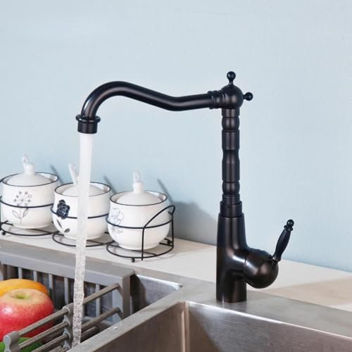 Black Bathroom Mixer Kitchen Sink 360 Swivel Faucet Taps Vanity Brass Deck Mounted Single Lever Faucets