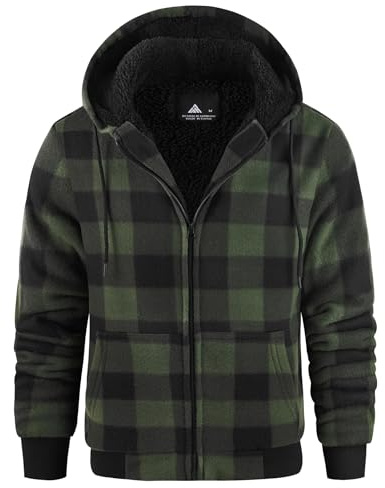 geeksport Veste Polaire Homme à Capuche Sweats Flanelle à Carreaux Zippé Veste Chemise Chaude Doublé Sweat-Shirt avec Poches pour d'automne d'hiver