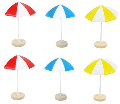 HAWILLOSCH 6pcs Miniature Beach Umbrella Ornaments for Doll House Micro Landscape Mini Sun Umbrella Decors Resin Ocean Scene Decorations