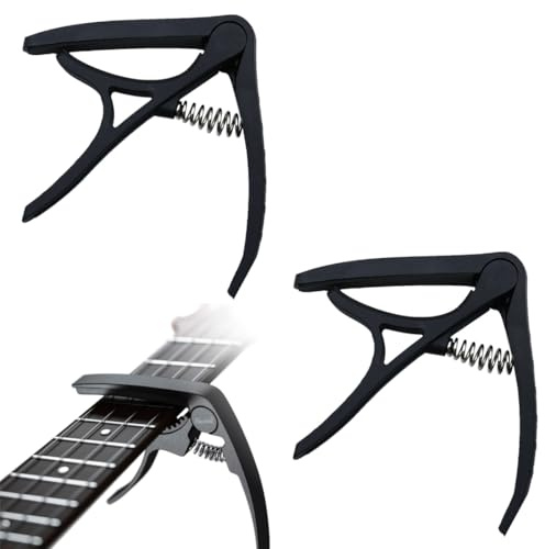 KYLOS Capo para Guitarra - Pack 2 Unidades - Para Guitarra Acústica, Eléctrica y Bajo - Sistema de Liberación Rápida - Color Negro - Ajuste Perfecto sin Afectar la Afinación