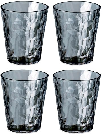 Koziol Superglas Club No. 1, 4 Pezzi, 250 ml, Bicchieri per Acqua in plastica Trasparente, lussuosi, infrangibili, riutilizzabili, Feste, Campeggio, Set da 4 Pezzi (Grigio Trasparente)