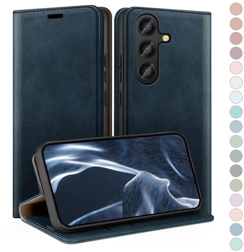 HUOUH for Samsung Galaxy S25 FE Wallet case with RFID Blocking PU Leather,Flip Folio Book covers,Credit Card Holder Shockproof Phone case Women Men for Samsung S25 FE case Dark Blue