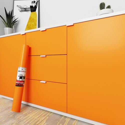Decotalk Papier Adhesif Pour Meuble Orange Imperméable 30X300cm Papier Peint Adhésifs Mural Couleur Unie Orange Rouleau Adhesif Pour Meuble Cuisine Enfant Table Placard Armoire Plan de Travail Étanche