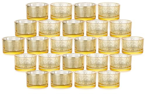 Staymoment 24 Stück Teelichthalter Gold Deko, Teelichtgläser | Kerzengläser für Teelichter, Goldene Tischdeko zur Hochzeit, Weihnachtsdeko, Windlichter aus Glas