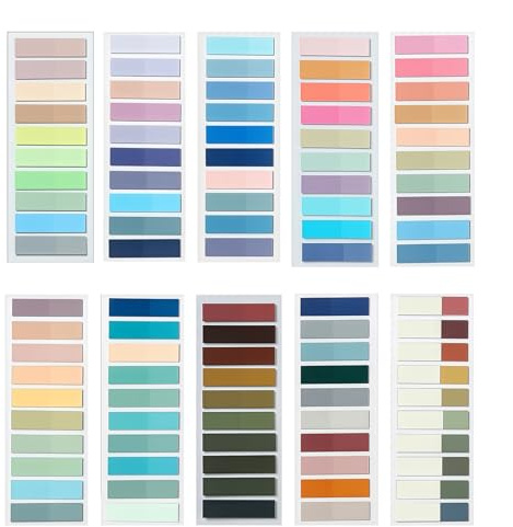 2000 Stück Haftstreifen Plastik, 10 Set Haftnotizen Tabs, Klebemarkierungen, Tabs Index Tabs Pagemarker, Transparent Sticky Notes, Page Marker Note Flags for Books und Index Annotating Tabs