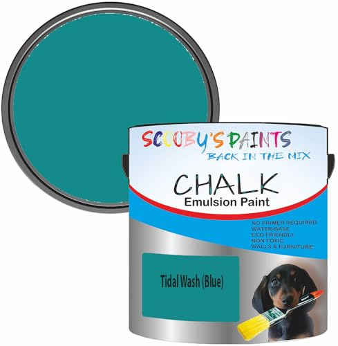 Scooby's Paints Chalk Emulsion Paint, Water-Based, No Primer Required, 250ml, For Walls and Furniture (Tidal Wash (Blue))