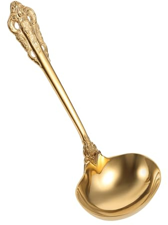 GOOHOCHY Stainless Steel Gold Soup Ladle Ergonomic Multi-Function Kitchen Serving Spoon Rust-Resistant for Cooking and Buffet Use