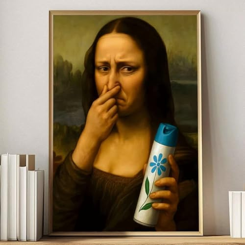 AEFOUU Stampa su tela divertente della Gioconda, poster, stampe artistiche astratte vintage, per bagno, toilette, corridoio, decorazione da parete per la casa, 20x30 cm
