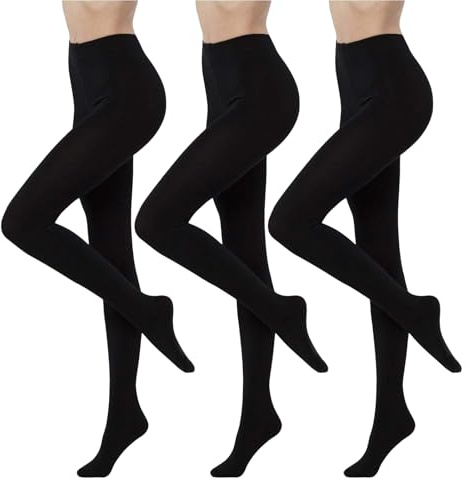 LXEASYGO 3 Pairs 120 Denier Thick Black Tights for Women Stretchy Opaque Tights Control Top Winter Pantyhose (UK, Alpha, S, Regular, Regular, Black)