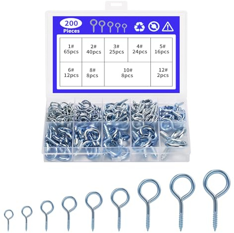 PIANKEKE 200 Pcs Ganchos de Tornillos de Techo Ganchos de Tornillo para Pared, alcayatas roscadas autorroscantes de metal para colgar marcos de fotos (9 tamaños)
