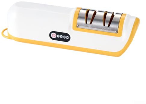 Rechargeable Electric Knifes Sharpener Automatic Cordless Sharpener for Kitchen Scissors and Gardening Tools Compact Design with USB Cable for Home Use(Yellow)